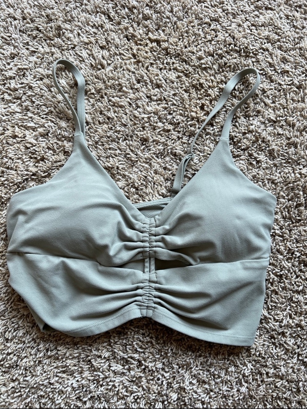 Athleta Sage Green Ruched Sports Bra